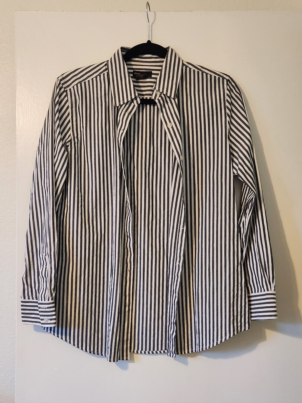 Grace Elements Grey and White Vertical Stripe Dress Shirt